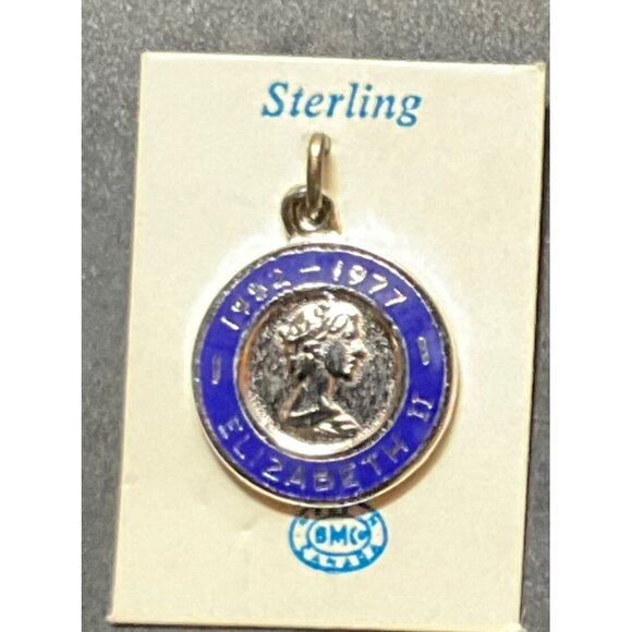 Queen Elizabeth II Sterling Silver Charm Enamel Silver Jubilee 1952-1977 BMCo - Picture 1 of 2